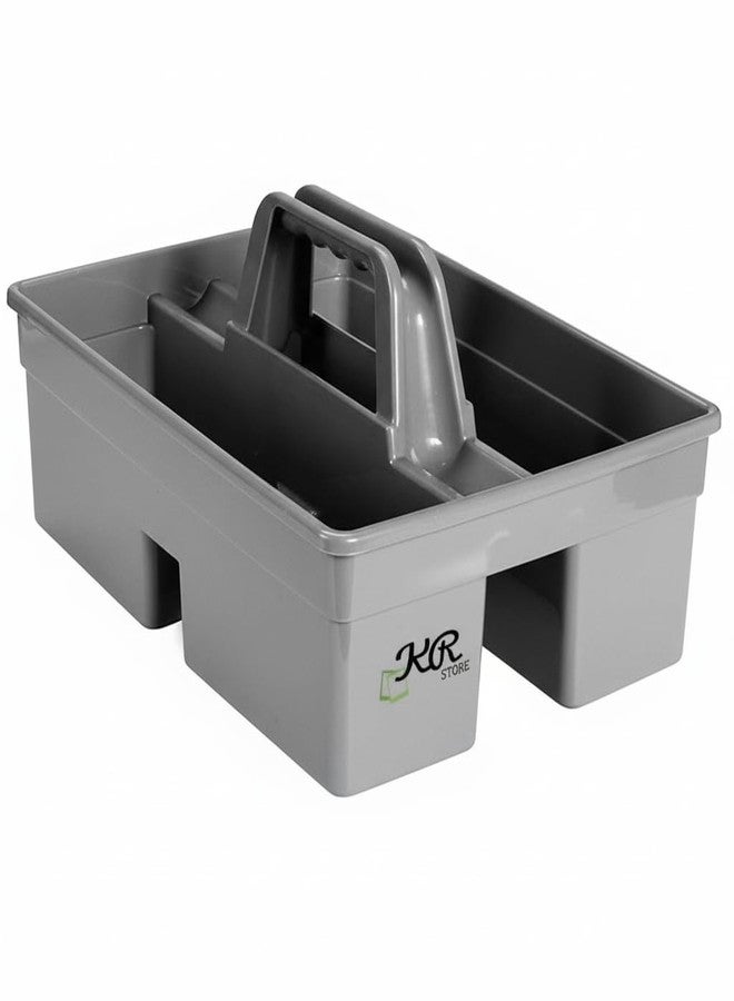 KR STORE™ 3-Compartment Industrial Caddy Basket - Heavy-Duty Grey Cleaning Organizer with Handle for Tools, Bathroom, Floors & Windows - Durable Utility Basket-Grey - Image 1